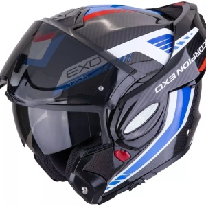 SCORPION EXO-TECH EVO CARBON CASCO HELMET FLIP BACK 180° COSY Nero-blu-rosso - Img 3