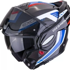 SCORPION EXO-TECH EVO CARBON CASCO HELMET FLIP BACK 180° COSY Nero-blu-rosso - Img 3