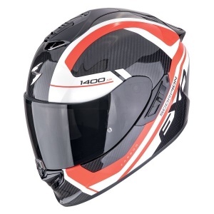 CASCO SCORPION EXO 1400 EVO 2 CARBON AIR ENKO NERO ROSSO BIANCO fibra carbonio