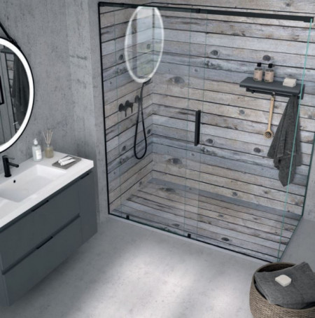 PIATTO DOCCIA IN GEL COAT "STONE 3D" EFFETTO Legno grigio rustico - Img 2