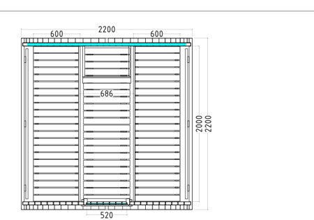 Pianta originale della profondità 220 cm, fonte catalogo 2025. Misure degli appoggi e ingombri da verificare sul disegno.