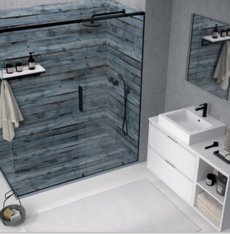 PIATTO DOCCIA IN GEL COAT "STONE 3D" EFFETTO Legno Blu rustico - Img 2