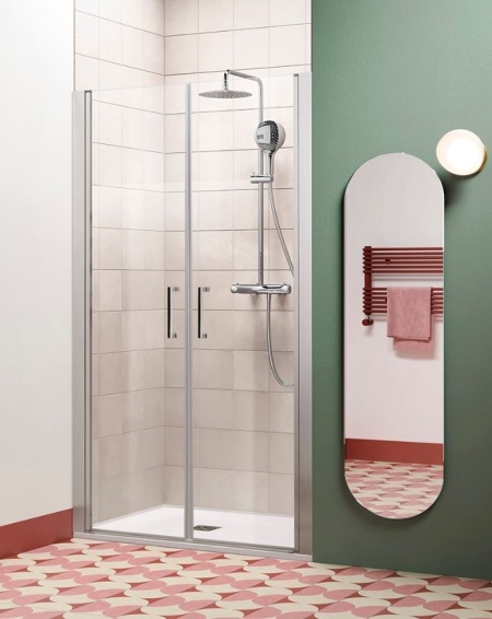 Porta doccia Nsaloon per nicchia con apertura saloon, profili neri o cromati, altezza 200 cm - Img 5