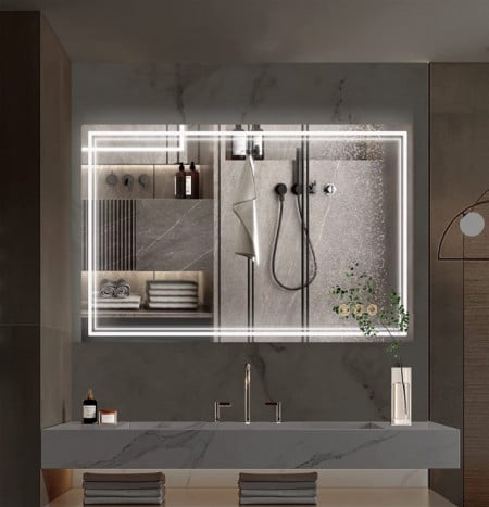 Specchio 60x80 cm led touch - anti appannamento - luce dimmerabile e funzione colore luce 3000 4000 6000K
