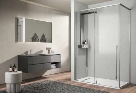 Kinedo PURE ALU-8 – Porta doccia nicchia battente con fisso in linea 8 mm - Img 2