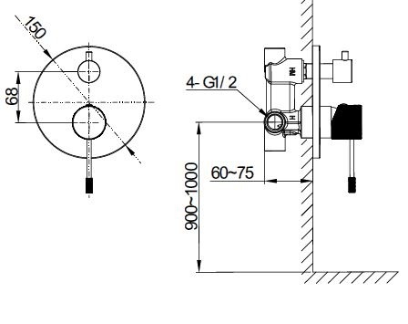 Disegno Tecnico incasso doccia Iseo