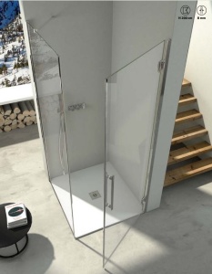Box doccia con porta battente piu lato fisso "Sonia " in acciaio inox - Img 4