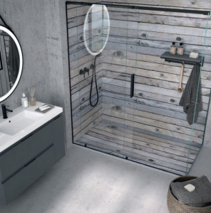 PIATTO DOCCIA IN GEL COAT "STONE 3D" EFFETTO Legno grigio rustico - Img 2