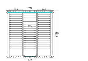 Pianta originale della profondità 220 cm, fonte catalogo 2025. Misure degli appoggi e ingombri da verificare sul disegno.
