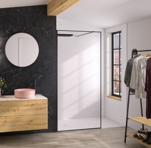 Walk-in Design+ Kinedo vetro cannettato 6 mm e profilo nero opaco