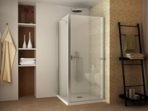 Box doccia con anta fissa e porta battente apertura totale verso lato muro cristallo 8mm "043 FIX PP"