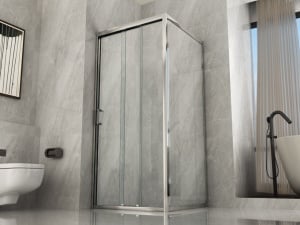 Box doccia a 2 porte scorrevoli e una fissa sovrapponibili Trasparente o Opaco da 90 a 140cm lato fisso da 60 a 90cm - Img 5