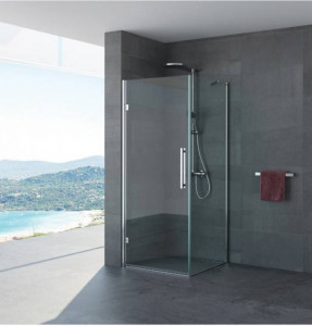 Box doccia con porta battente piu lato fisso "Sonia " in acciaio inox - Img 2