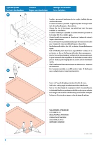 Pagina tecnica originale Kinedo: quote, forma, scarico e limiti di lavorazione. Verificare la misura selezionata nella tabella.