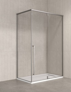 Kinedo PURE ALU-8 – Box doccia angolare porta battente con fisso in linea e lato fisso 8 mm