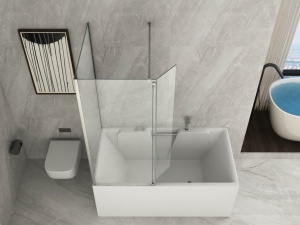 Sopravasca in vetro 6mm Trasparente dim 85+40cm deflettore h140cm con lato fisso 70cm