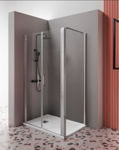 Box doccia due lati Nsaloon con apertura saloon, profili neri o cromati, altezza 200 cm