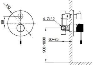 Disegno Tecnico incasso doccia Iseo