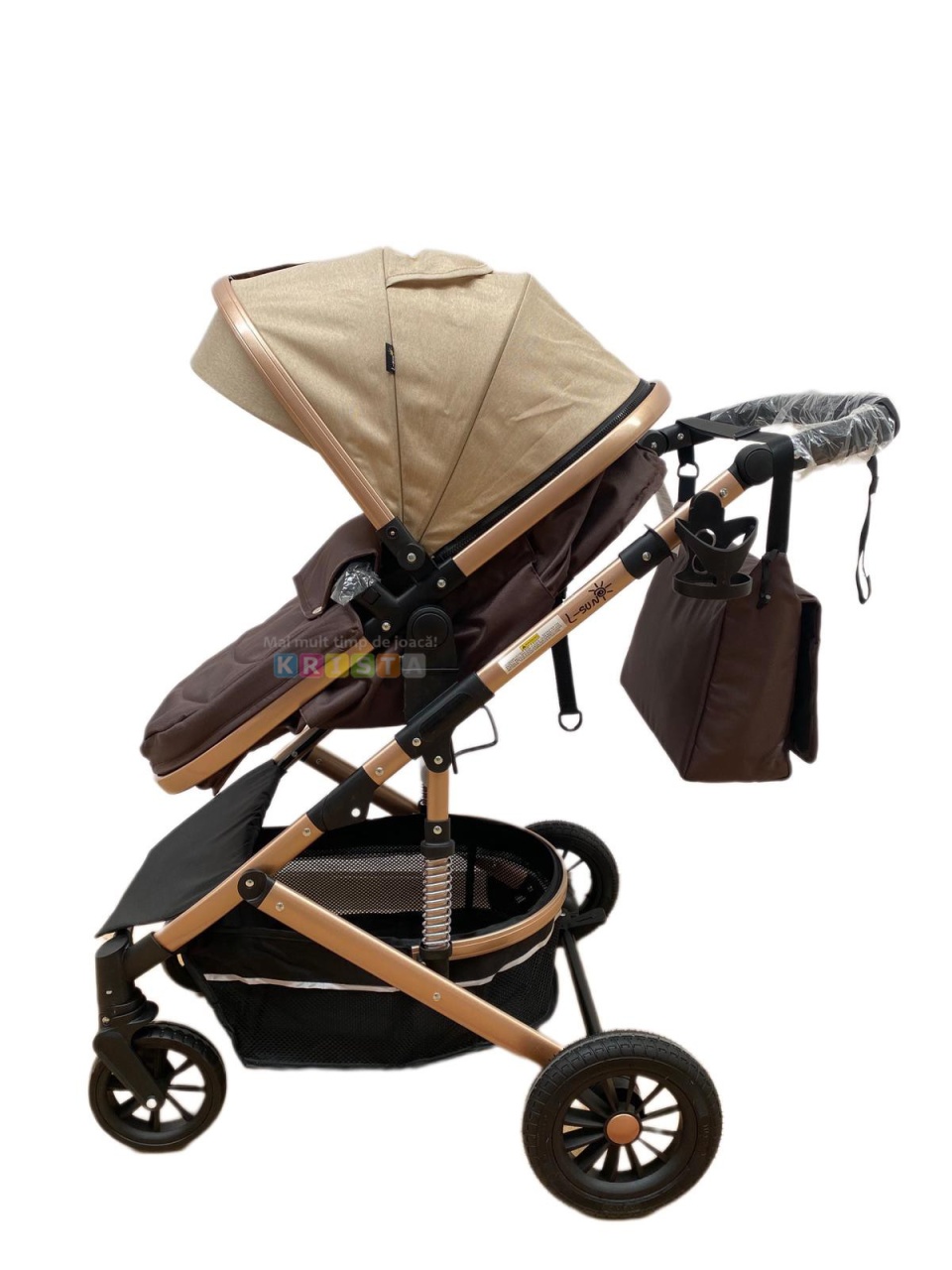 Carucior 2 in 1, reversibil, cu suspensii, T7 crem - L-Sun - 3 | YEO
