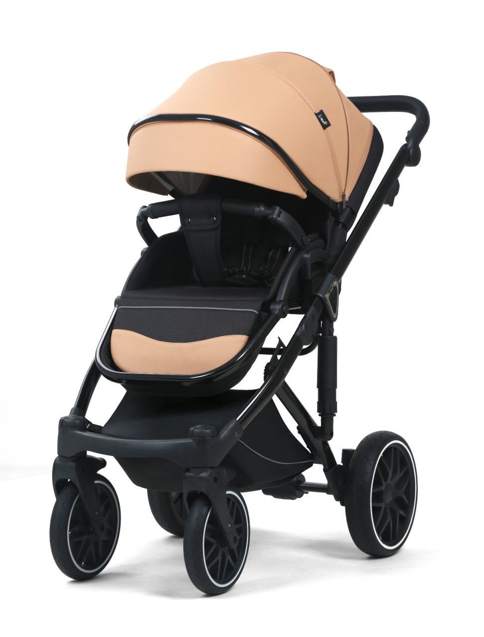 Carucior 3 in 1, G8 Luxury Crem, reversibil, cu suspensii, din piele ECO - 3 | YEO