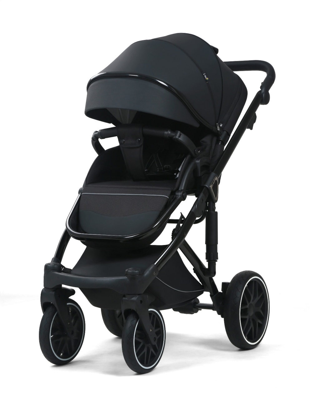 Carucior 3 in 1, G8 Luxury Negru, reversibil, cu suspensii, din piele ECO - 3 | YEO