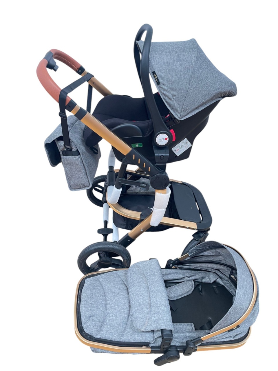 Carucior 3 in 1cu maner reversibil, transformabil landou-sport si scoica, 517 Gri - 3 | YEO