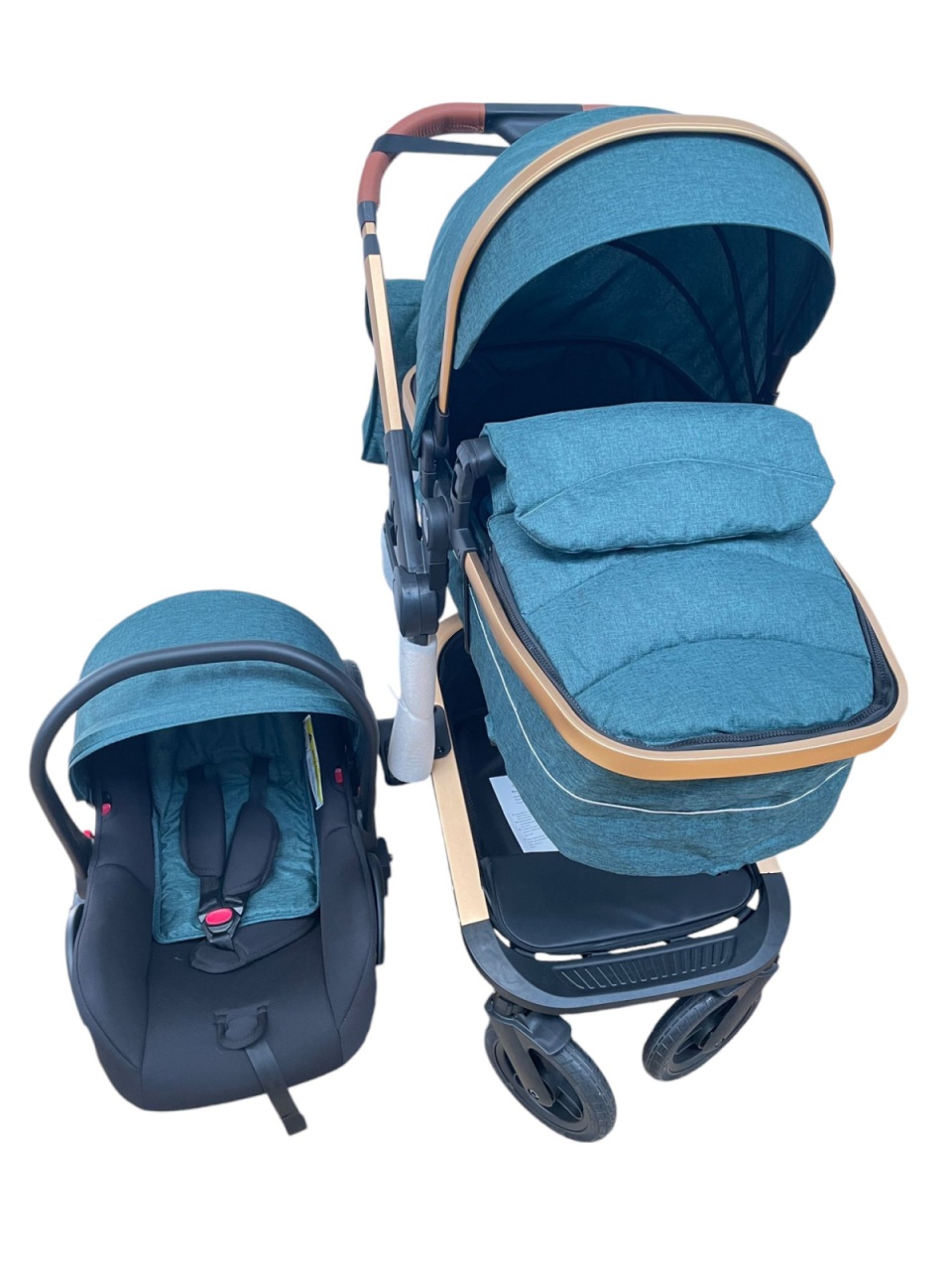 Carucior 3 in 1cu maner reversibil, transformabil landou-sport si scoica, 517 Verde - 3 | YEO