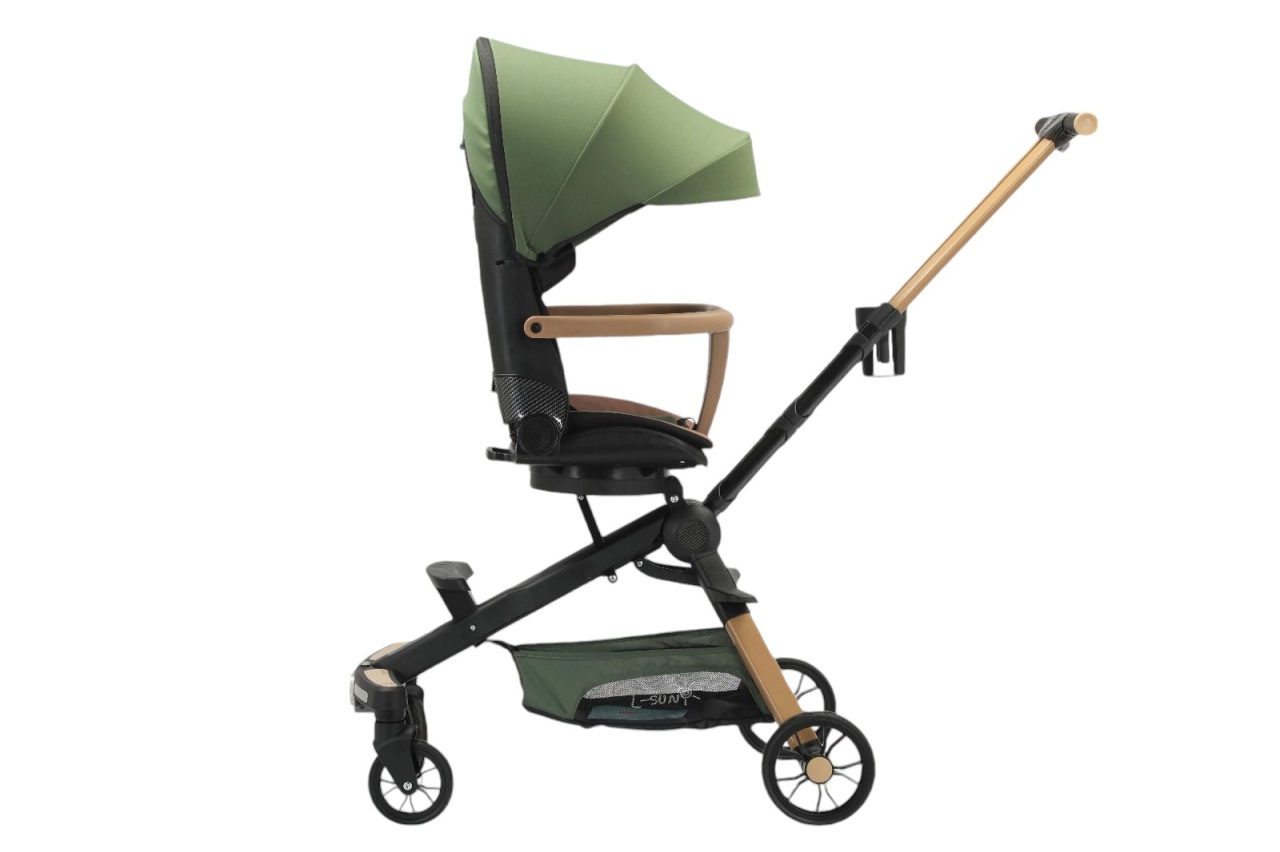 Carucior C2 Deluxe, reversibil, pliabil, cu lumini si muzica, Verde cu negru - 1 | YEO