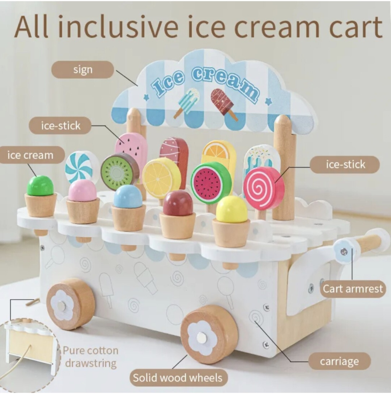 Caruciorul cu Gelaterie, din lemn, alb - 4 | YEO