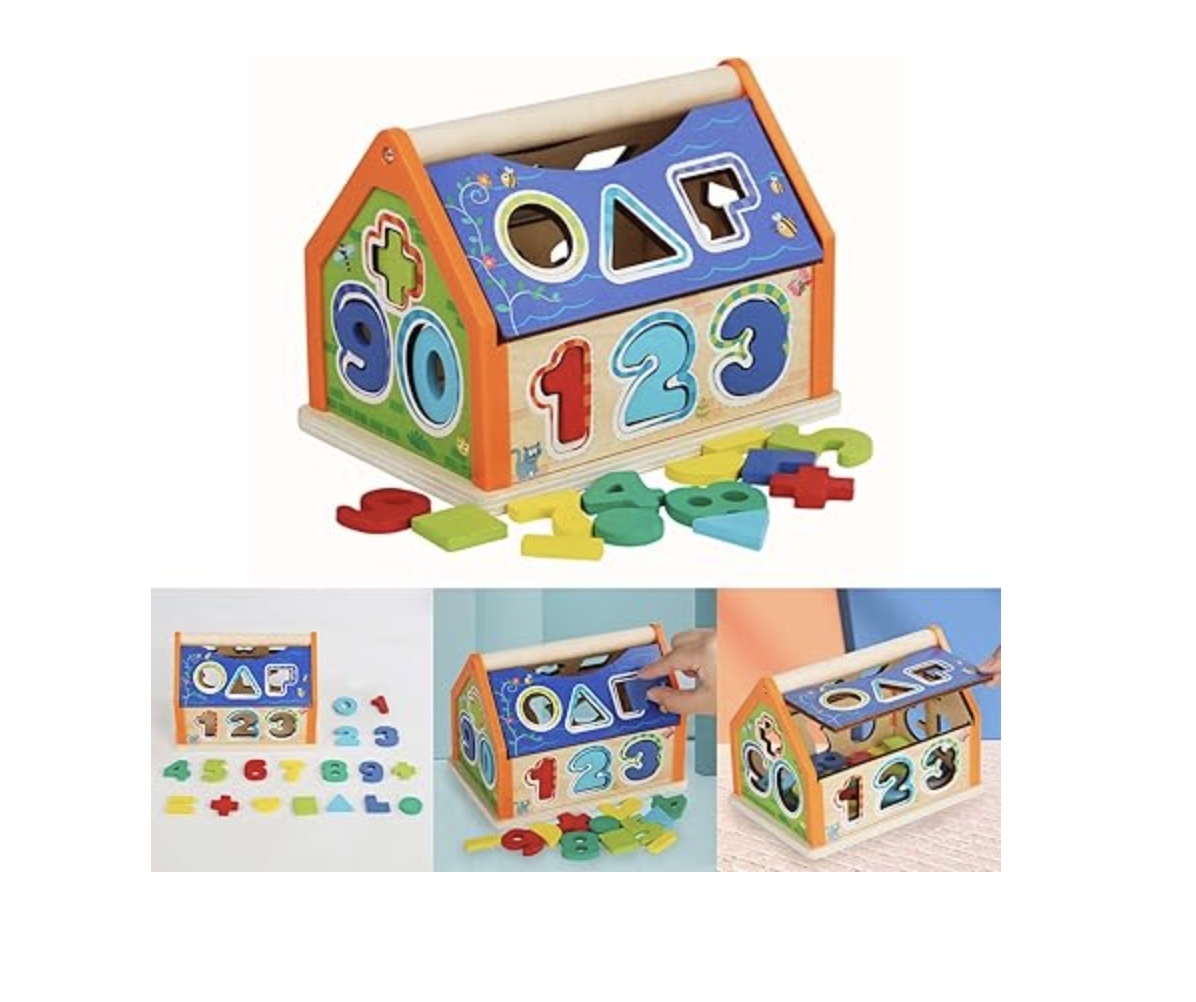 Casuta cu Activitati de Sortare Forme si Cifre, din lemn, multicolor - 2 | YEO