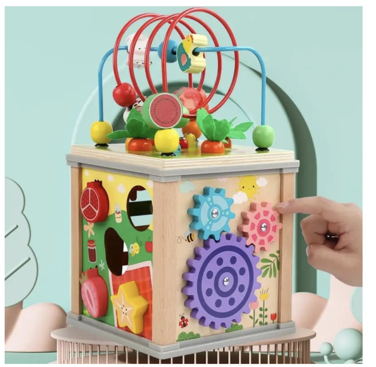 Cub Activitati Educativ Montessori 10 in 1, din lemn, Ciocanitoare si Xilofon - 2 | YEO