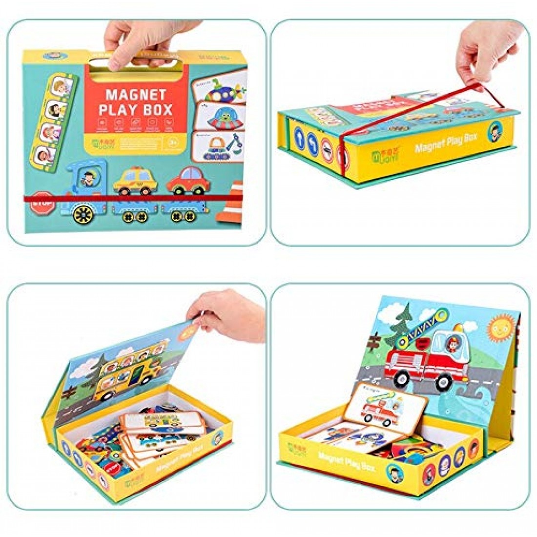 Cutie verde cu 45 piese Puzzle magnetic Vehicule - 2 | YEO