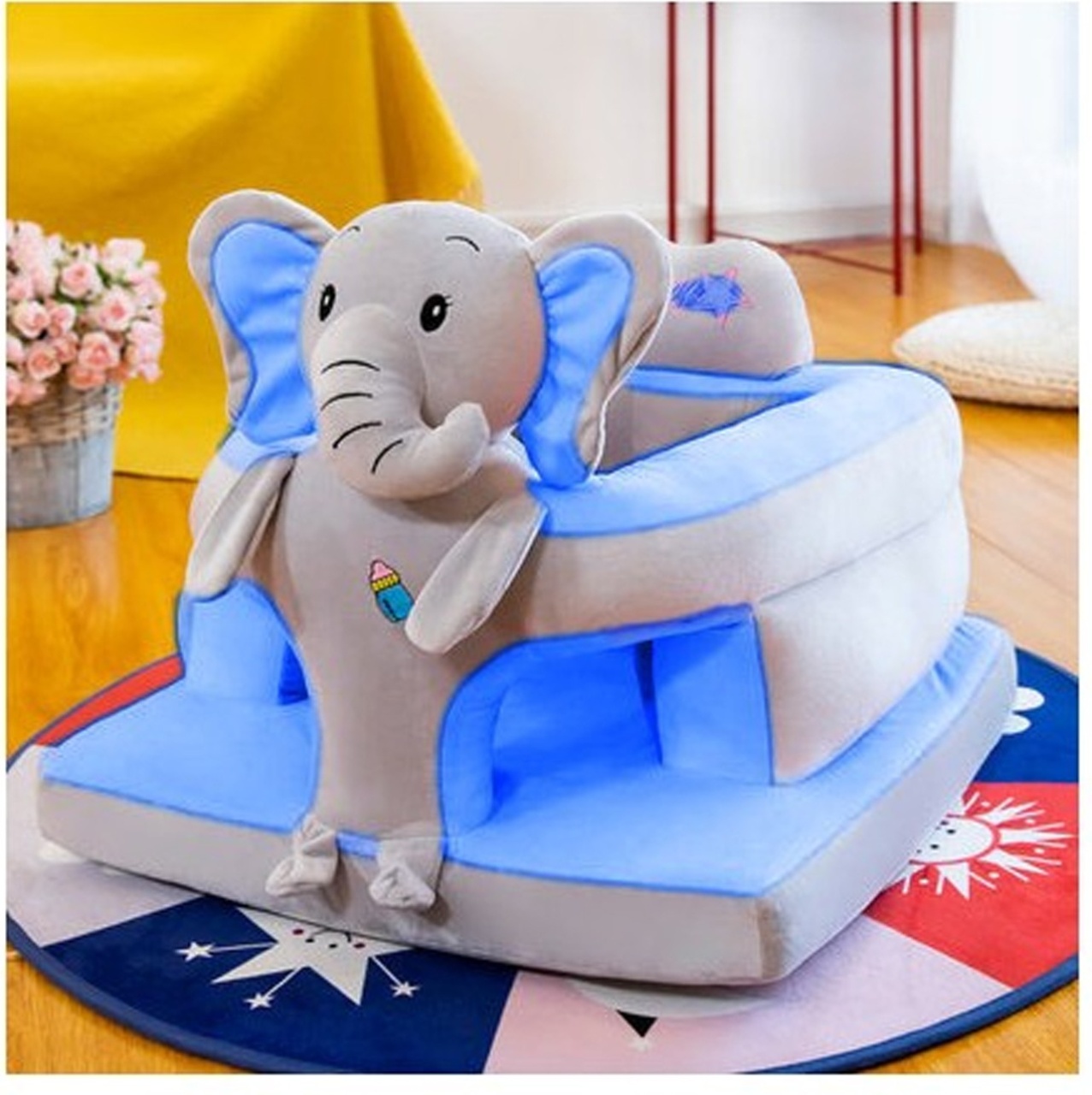 Fotoliu de sustinere bebe, din plus, cu placa de burete - Elefant bleu