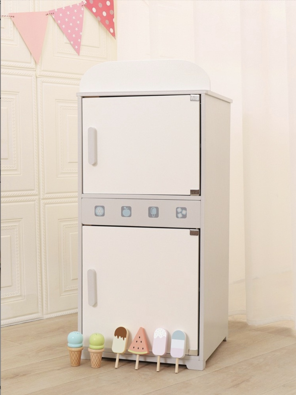 Frigider si congelator, cu accesorii, din lemn, alb-crem - 2 | YEO