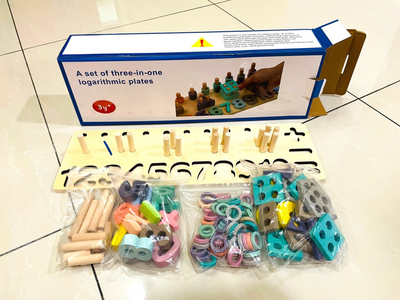 Joc Montessori Logarithm 4 in 1, aritmetica cu cifre si coloane sortoatoare de forme,din lemn - 3 | YEO