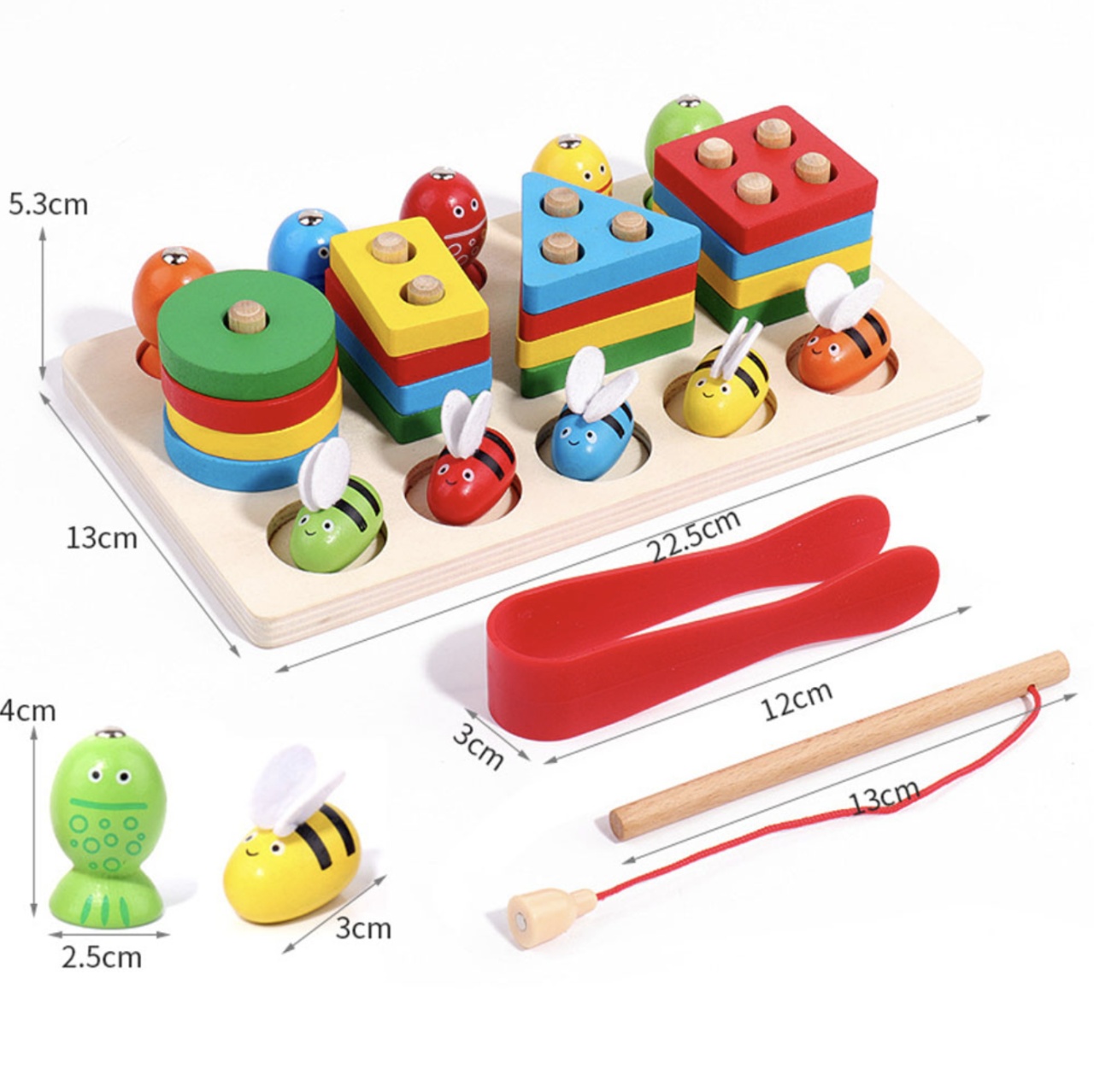 Joc Montessori multifunctional de pescuit, coloane sortatoare si albinutele - 3 | YEO
