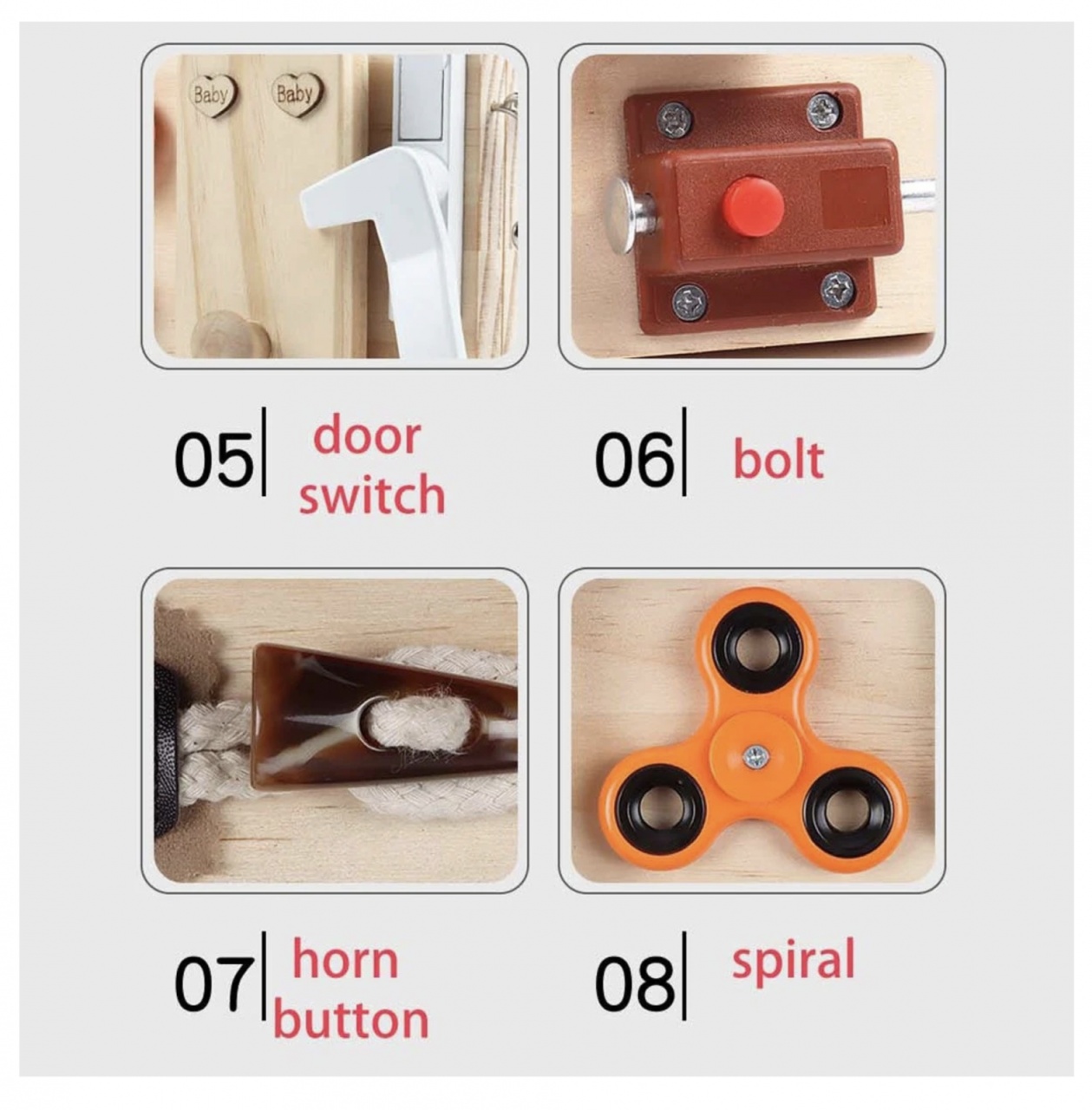Joc Montessori Placa Busy Board cu 10 Activități, Fold, din lemn - 3 | YEO