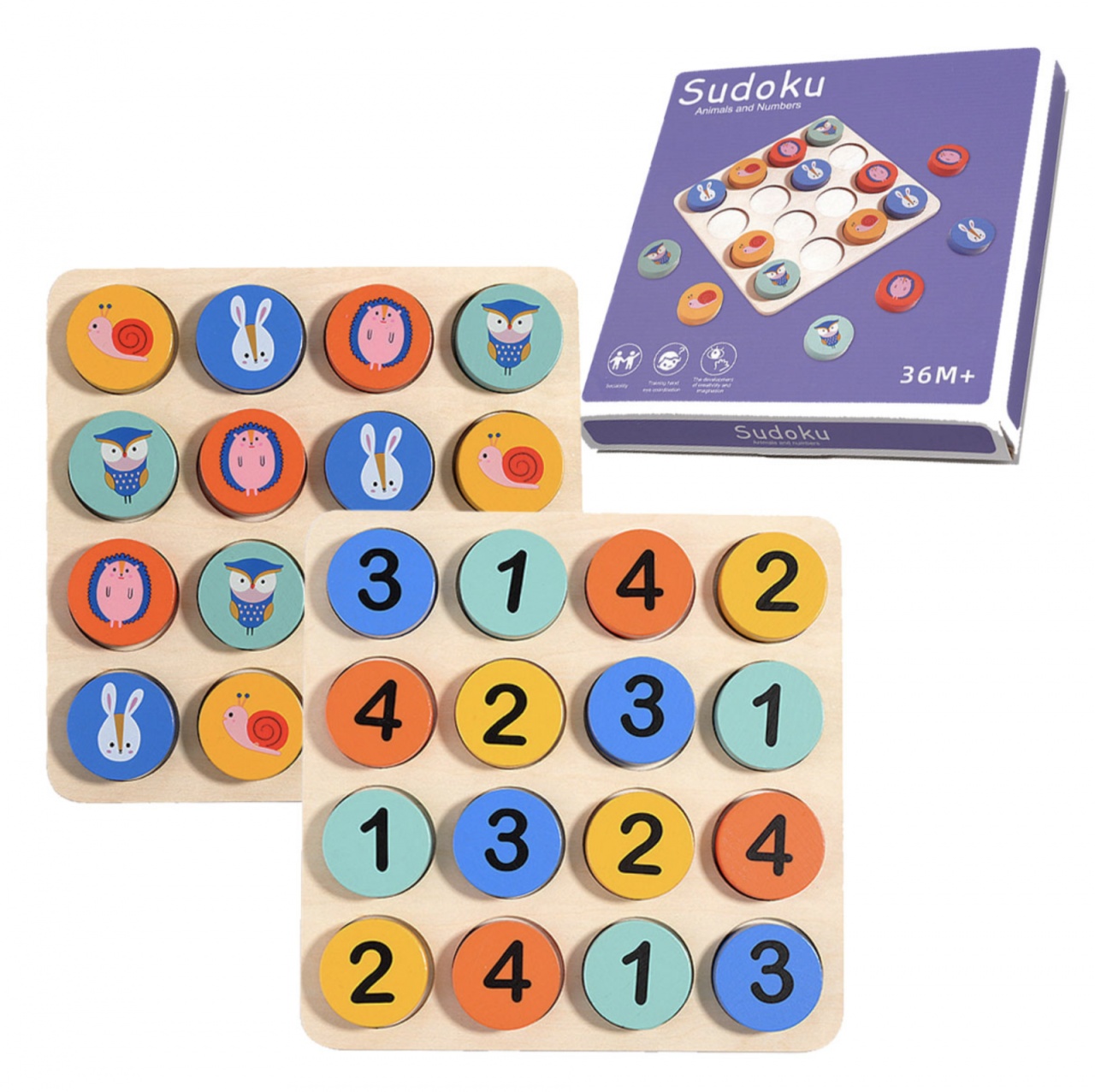Joc Sudoku cu Animale si numere, din lemn - 1 | YEO