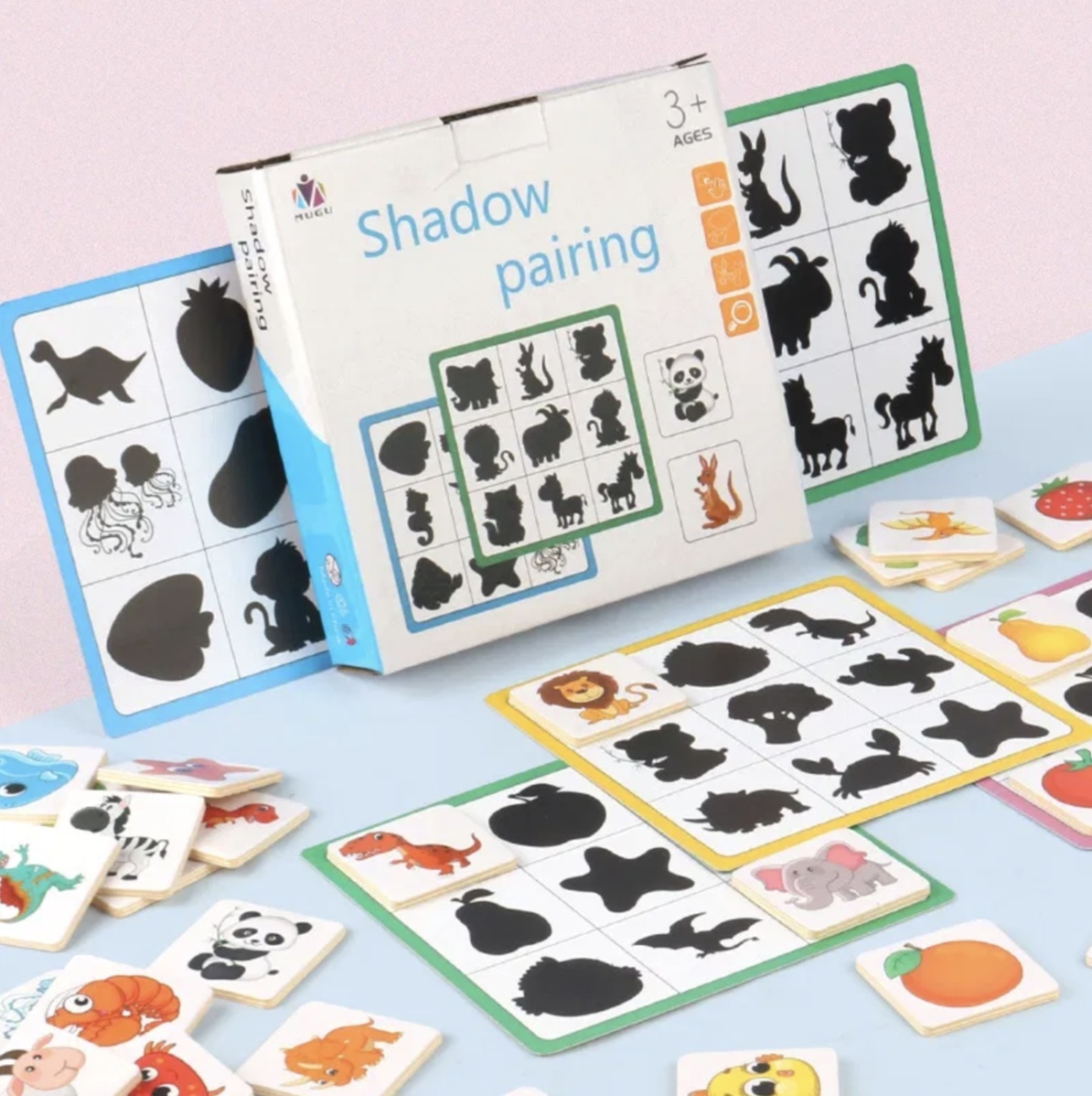 Jocul Umbrelor Puzzle de asociere educativ - Shadow Pairing, din lemn - 1 | YEO