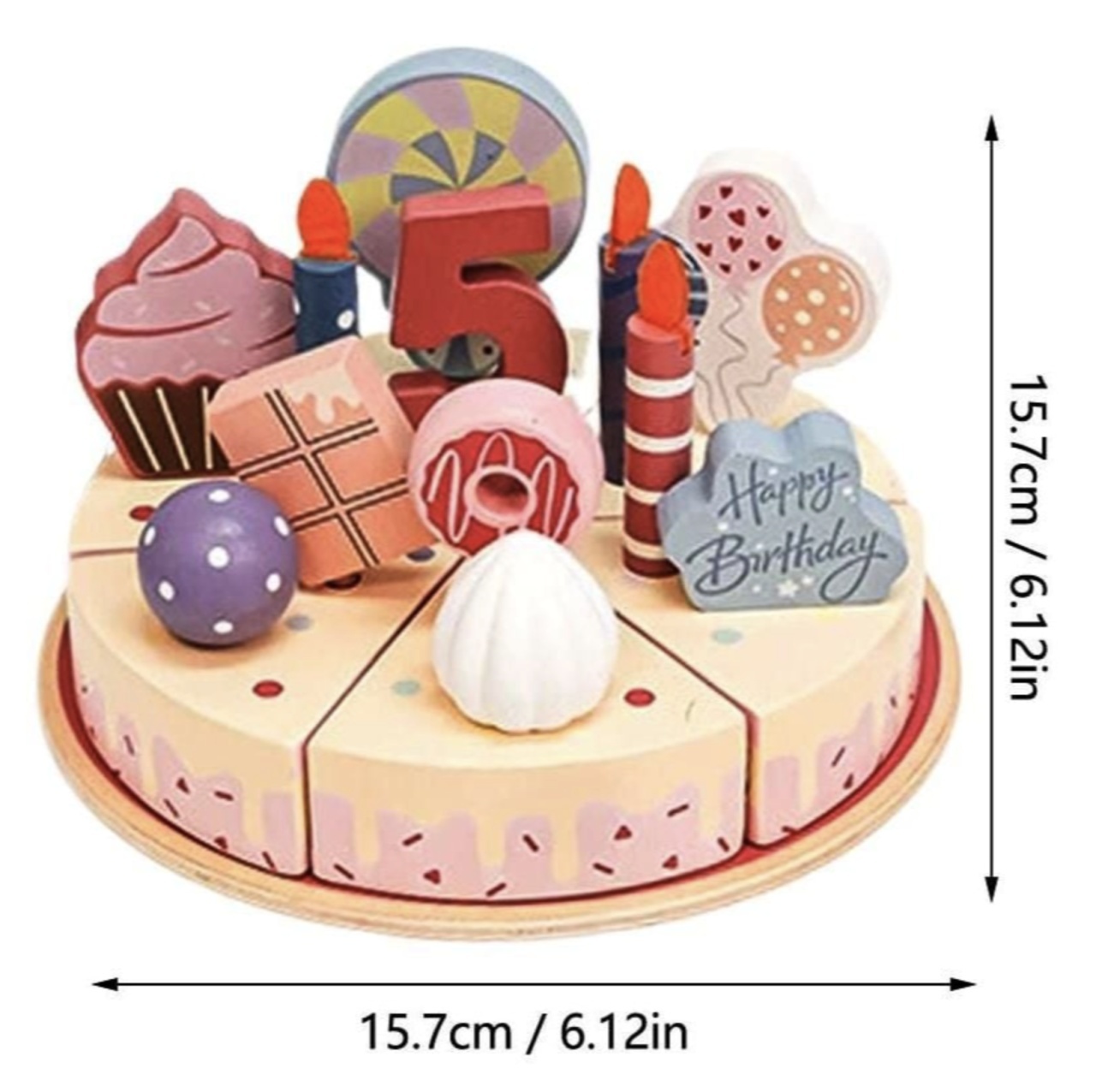 Jucarie lemn Tort aniversar Montessori, cu 24 accesorii, din lemn, roz - 1 | YEO