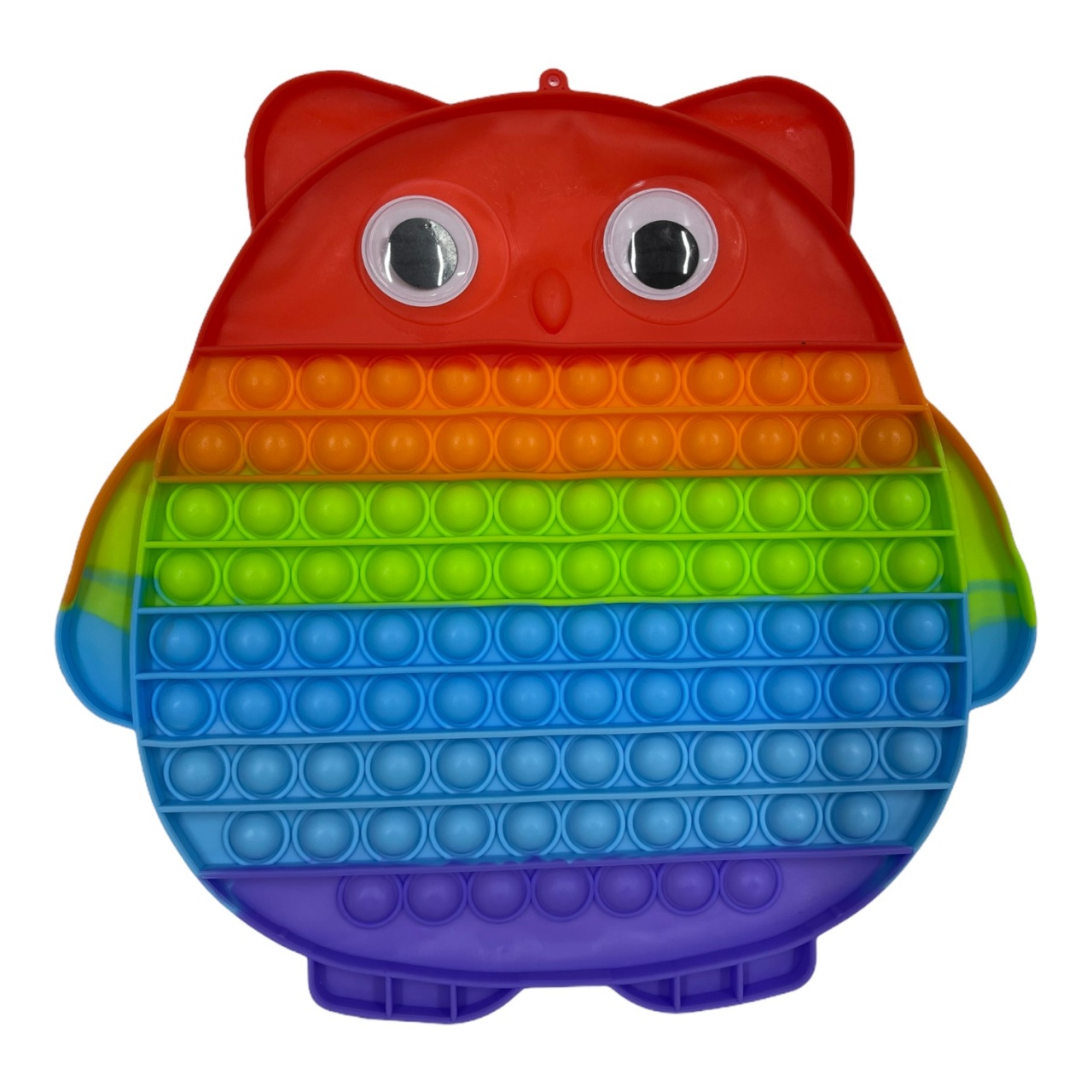 Jucarie POP IT!, GIGANT antistres, din silicon, BUFNITA cu ochi Rainbow, 29 cm