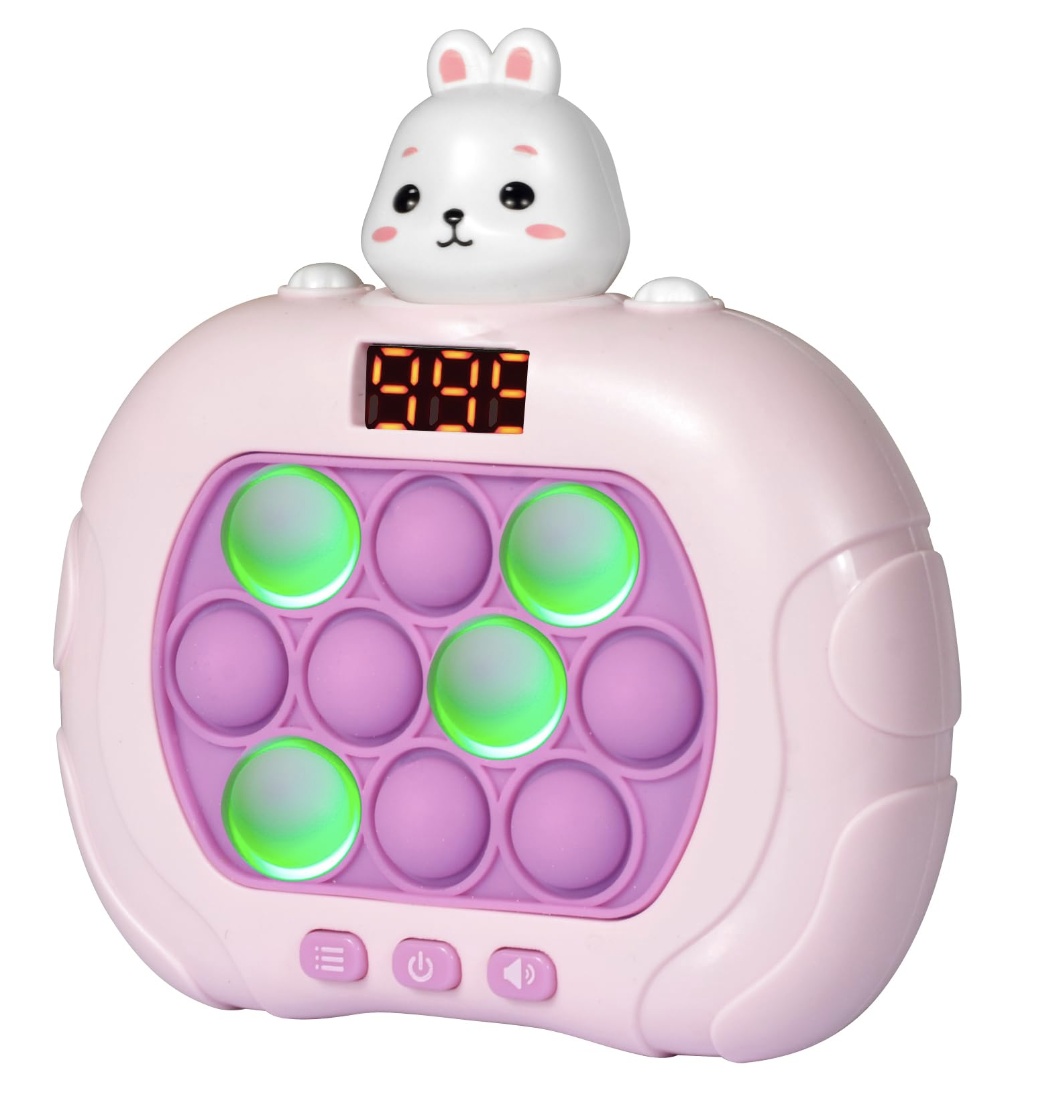 Jucarie senzoriala inteligenta Pop It cu lumini - Consola Interactiva cu display Iepurasul roz