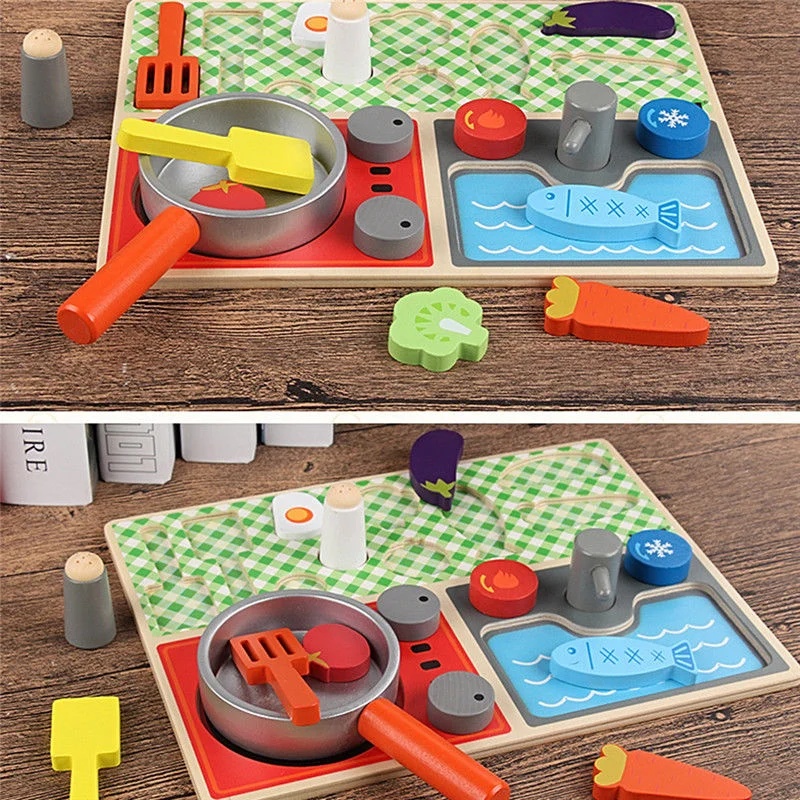Mini bucatarie cu ustensile, 17 piese, din lemn - 3 | YEO