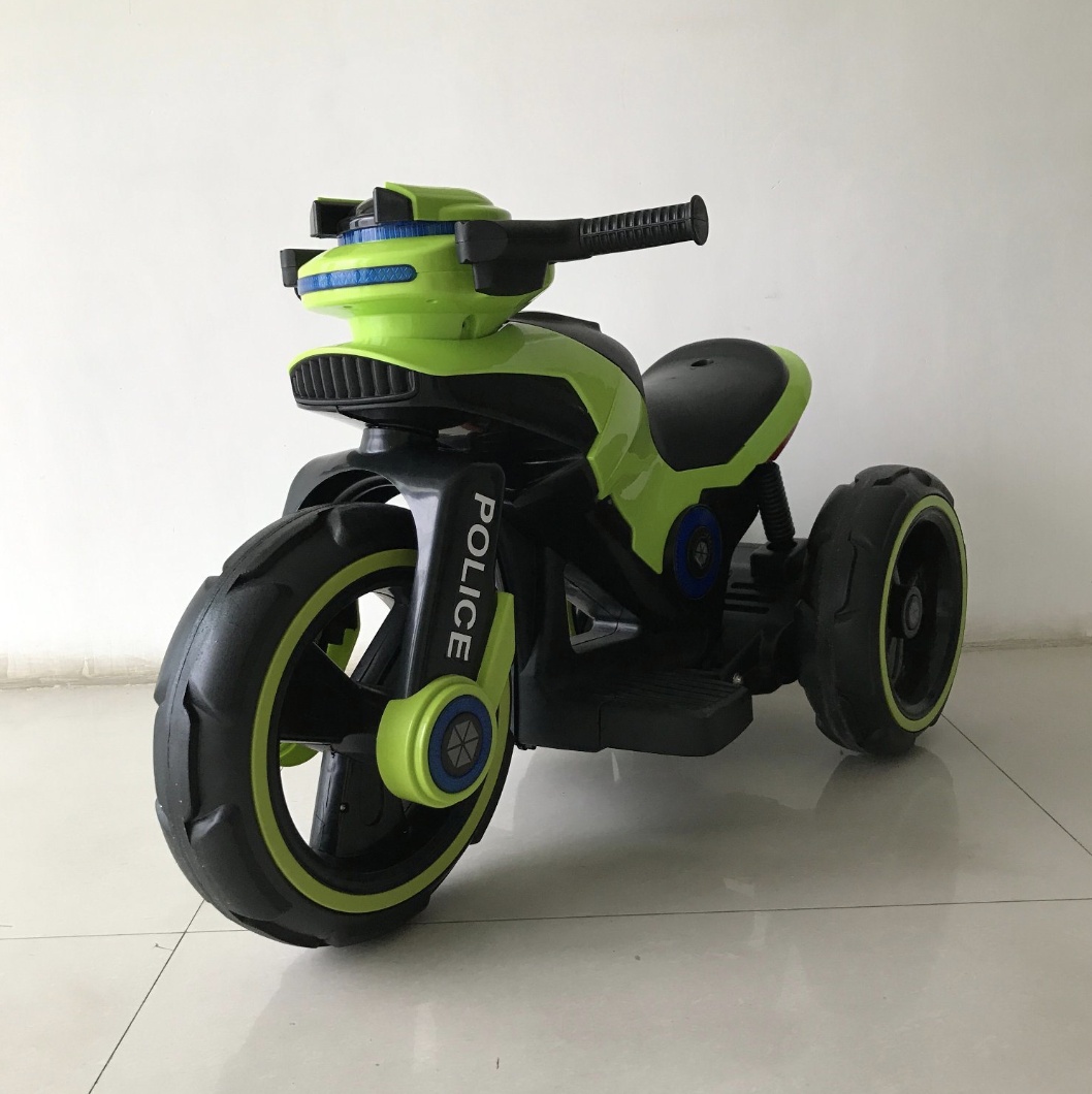 Motocicleta eléctrica pentru copii, doua motoare, acumulator 12V, cu muzica si lumini, verde - 1 | YEO