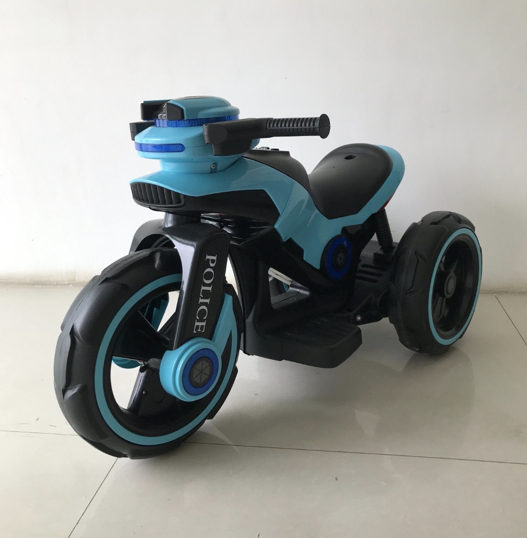 Motocicleta eléctrica pentru copii, doua motoare, acumulator 12V, cu muzica si lumini, bleu - 1 | YEO