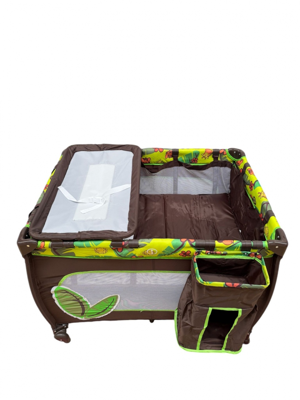 Patut cu masa de infasat, cu doua nivele, saltea si sac colector, P02 maro cu verde - 2 | YEO