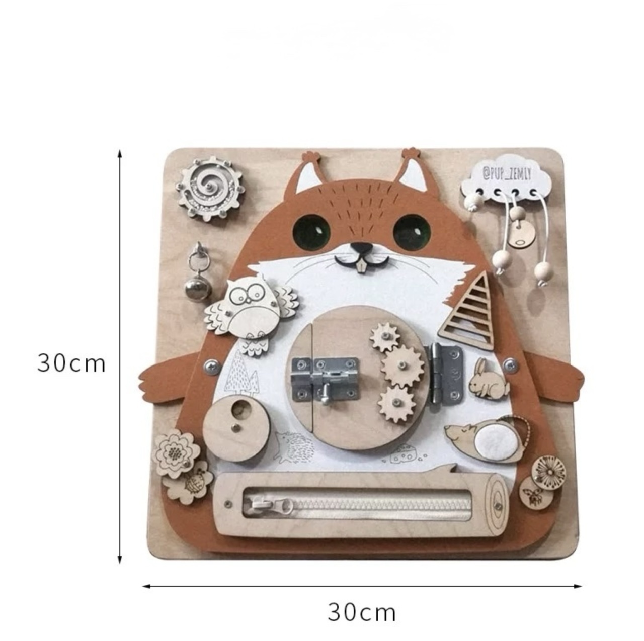 Placa Montessori Busy Board 17 activitati Veverita, din lemn - 3 | YEO