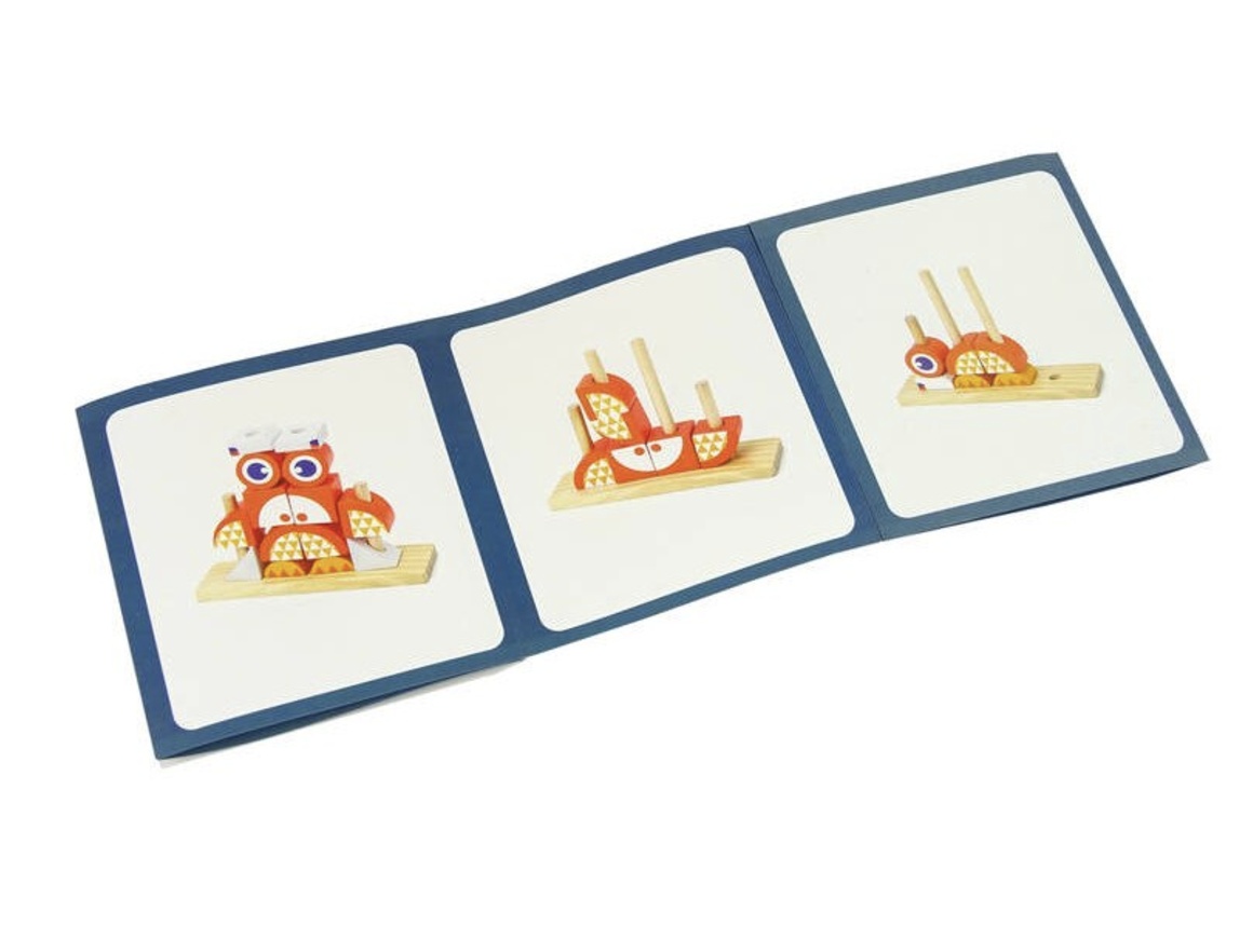 Puzzle 3D din 12 cuburi colorate, pe tije, Vulpea portocalie - 2 | YEO