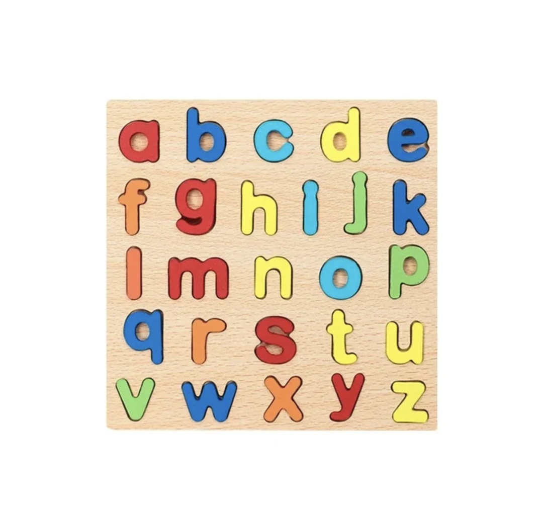 Puzzle incastru 3D litere mici, din lemn, 20x20 cm