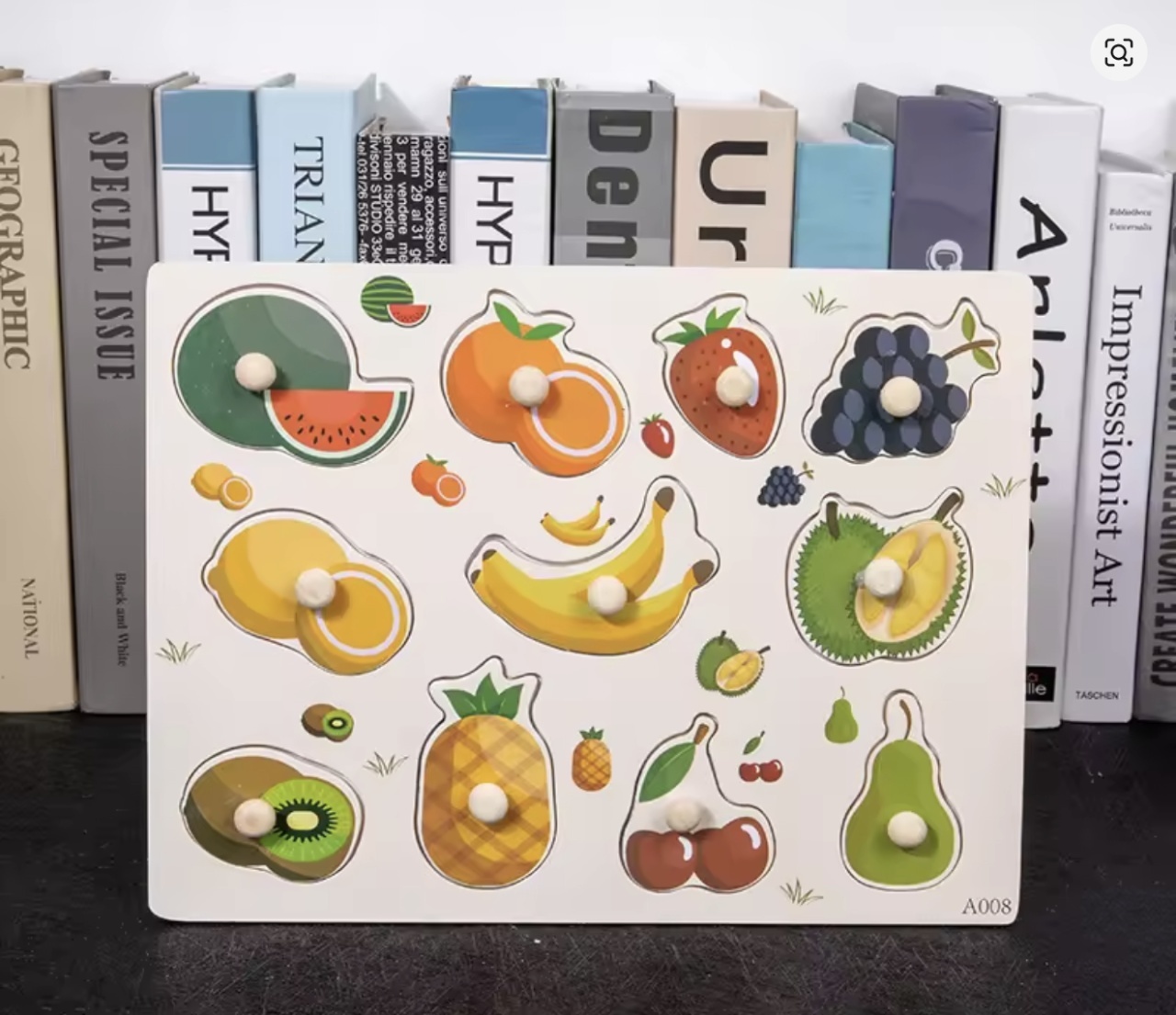 Puzzle Incastru Cu Buton si Imagini cu Fructe, din lemn - 2 | YEO